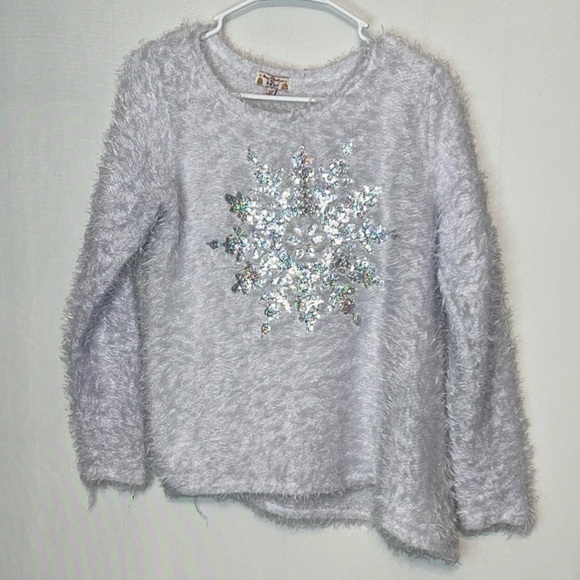 Poof! Sweaters - Merry Christmas by POOF Sweater Snowflake Sequins Women's M Asymmetric Hem